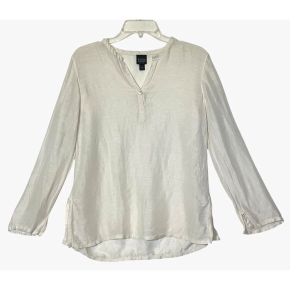 Eileen Fisher Ivory Linen Silk Long Sleeve Boho Tunic Top Blouse - Picture 1 of 8